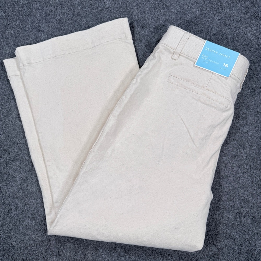 Draper James Elle Wide Leg Crop Pants Cream Cotton Twill Size 16 NEW